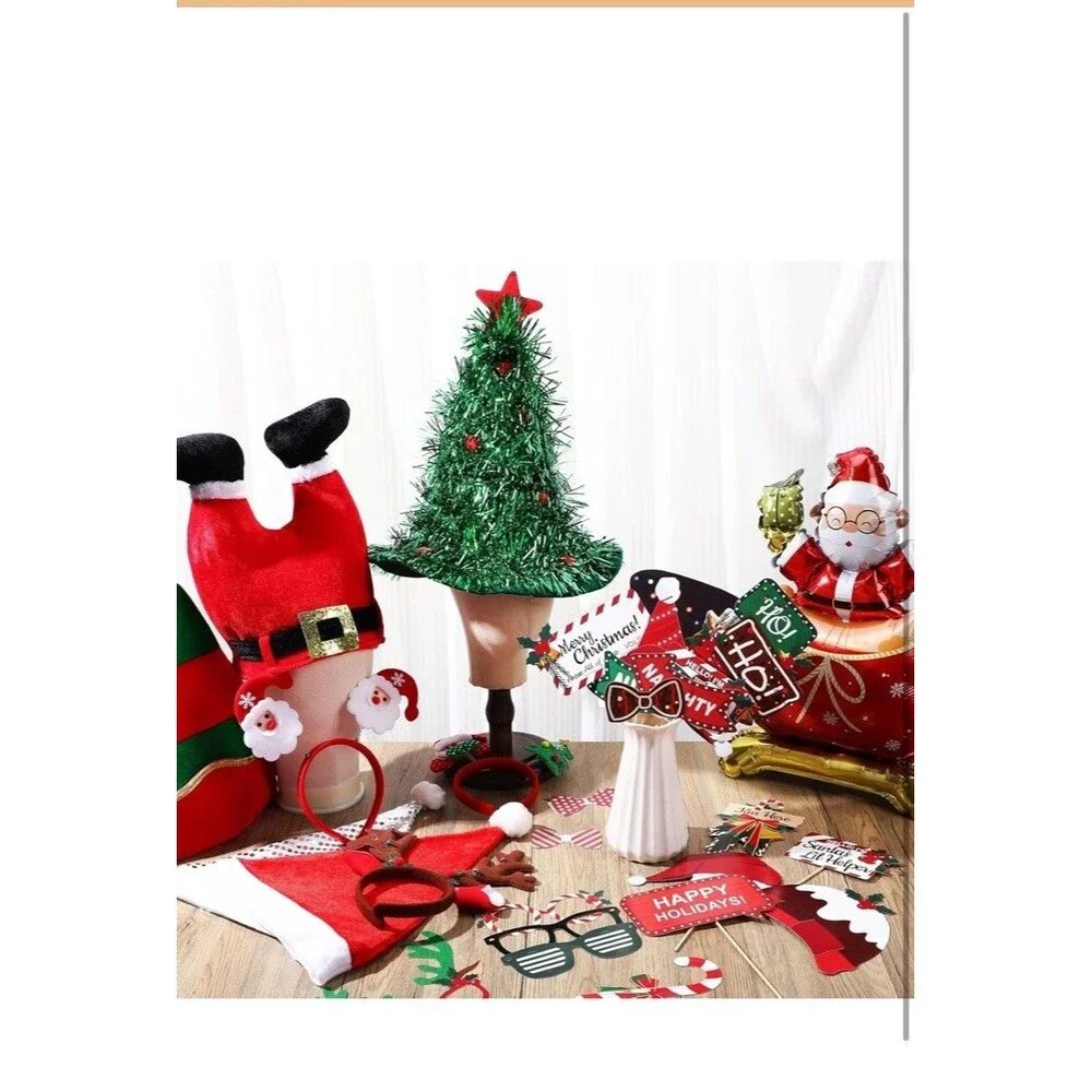 64 Pcs Photo Booth Props Set - Christmas Holiday Party Decorations, Hats, Bal...